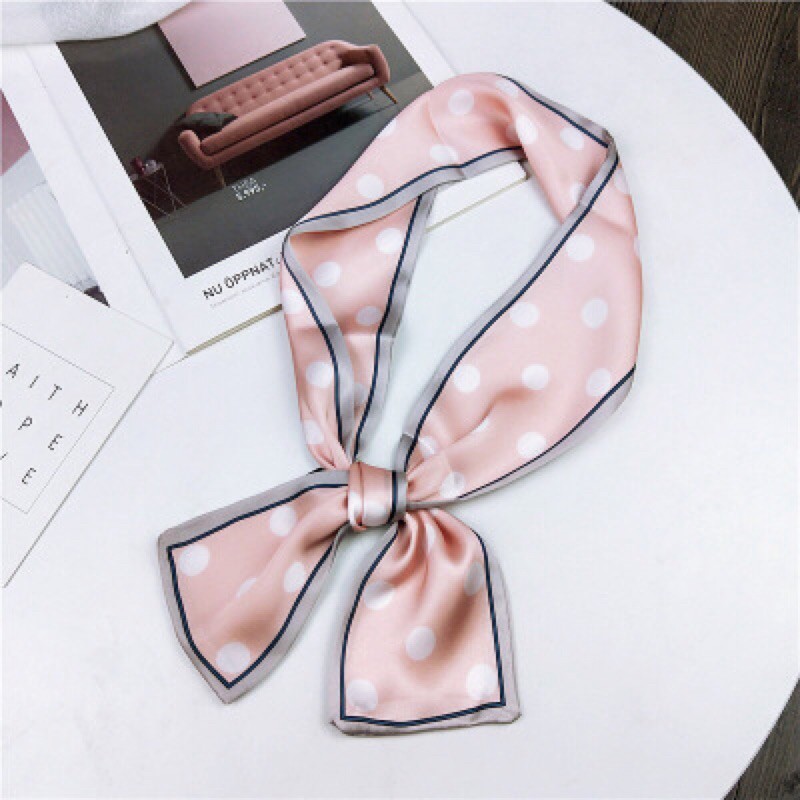 Khăn lụa satin 9*98cm thắt nơ xinh xắn