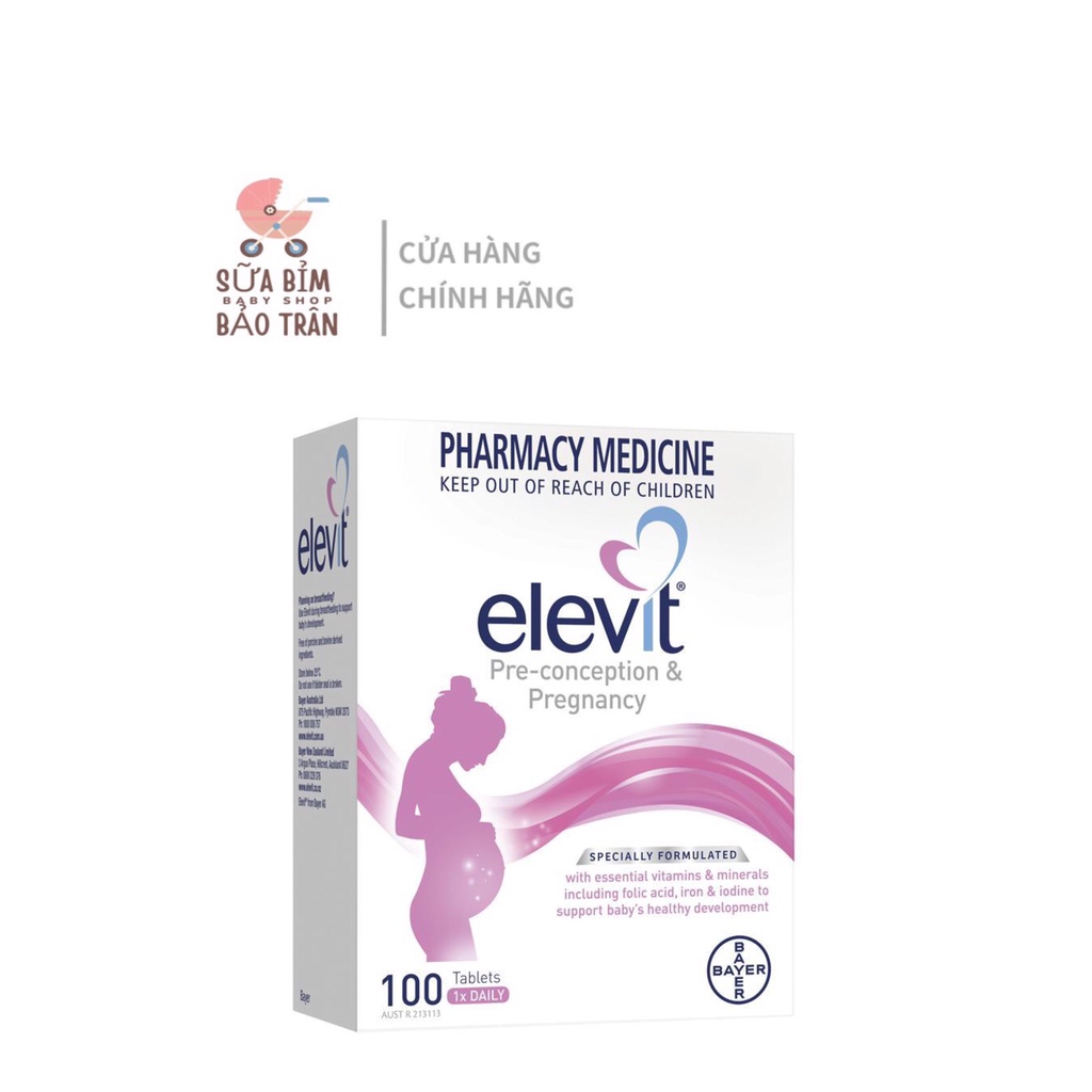 Vitamin Tổng Hợp Elevit cho bà bầu bổ sung vtm A,B,C,D,E,B9,Canxi,Kẽm Elevit Pregnancy (100v)Úc