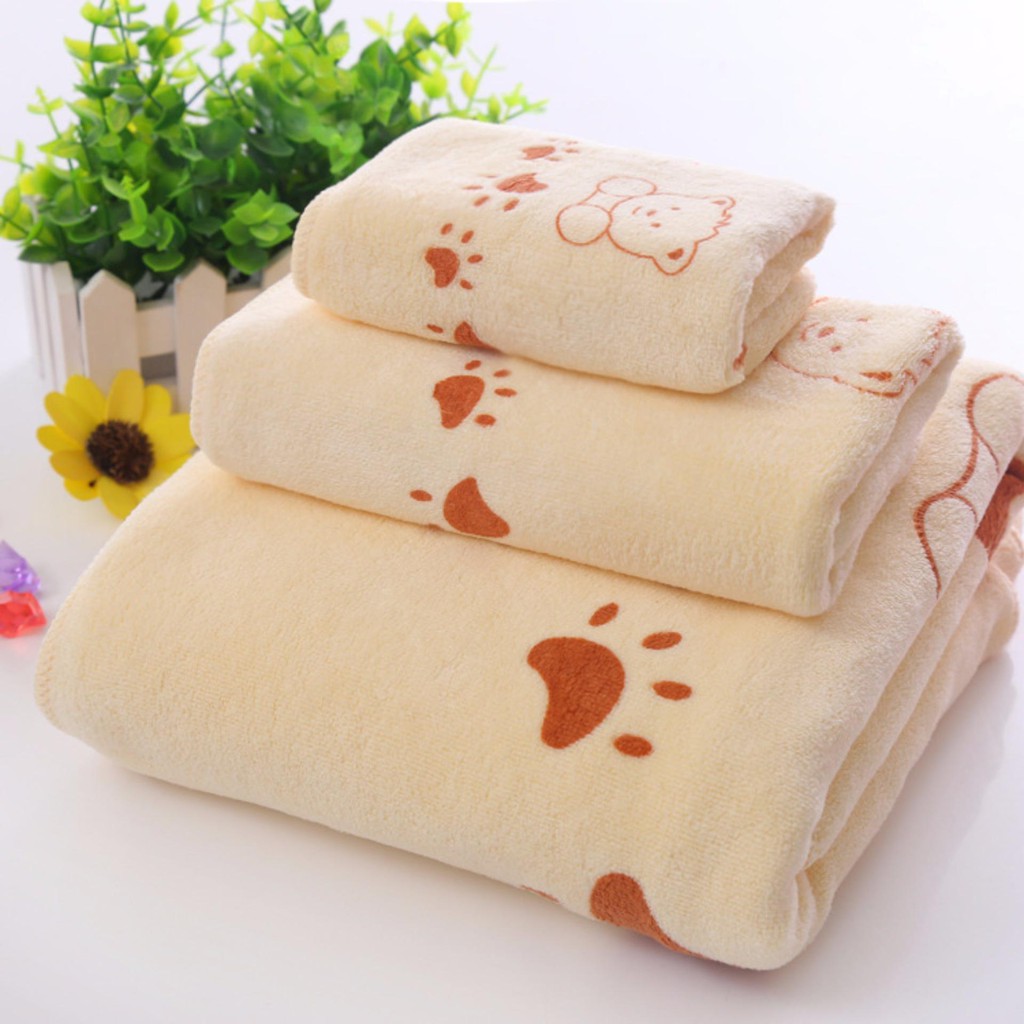 Bộ 3 khăn tắm, khăn mặt, khăn lau tóc cao cấp - giao màu ngẫu nhiên