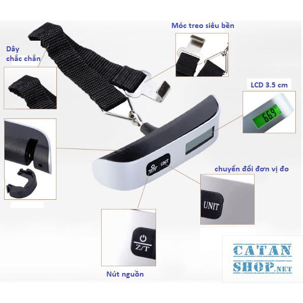 Cân Vali inox Cân điện tử hành lý xách tay 50kg Electronic luggage scale ( Tặng kèm Pin ) DL38-CanInox50