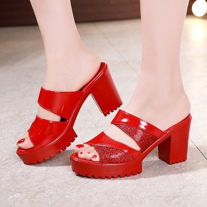 Dép cao gót 2 quai phối màu cao cấp