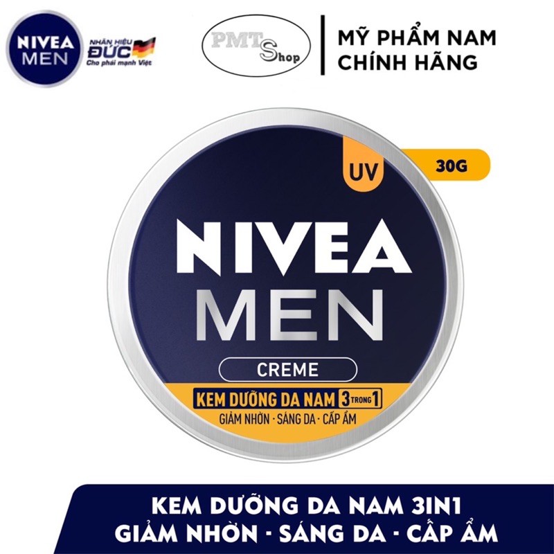 Kem Dưỡng Da Nam Nivea Men Creme 3in1 30ml giúp giảm nhờn, sáng da, cấp ẩm cho phái mạnh