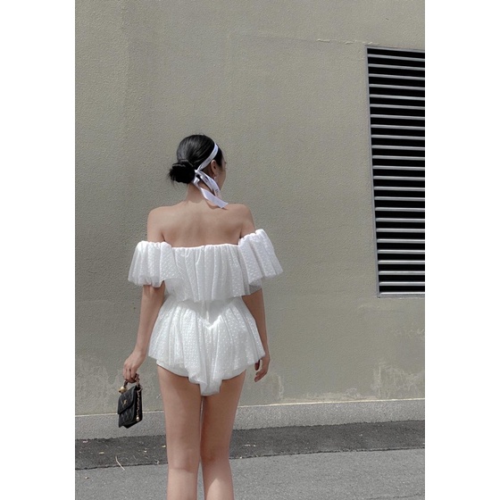 Jumpsuit Chấm Bi Trắng