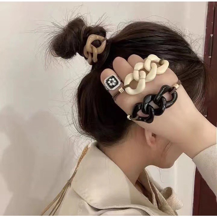 Set 9 dây buộc tóc Hàn Quốc màu cà phê sữa đá siêu dễ thương cho chị em