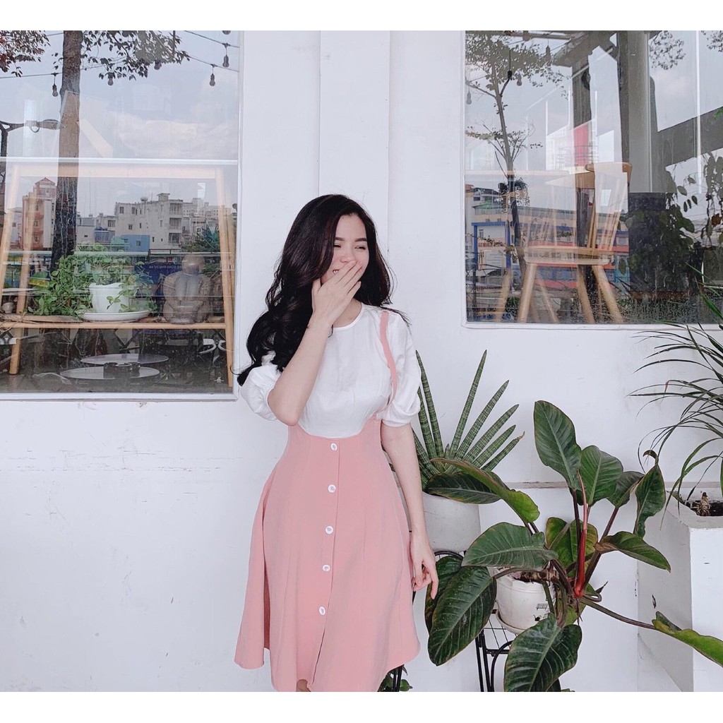 Sét đầm xòe yếm phối hàng cúc trước tiểu thư TTSA0224
