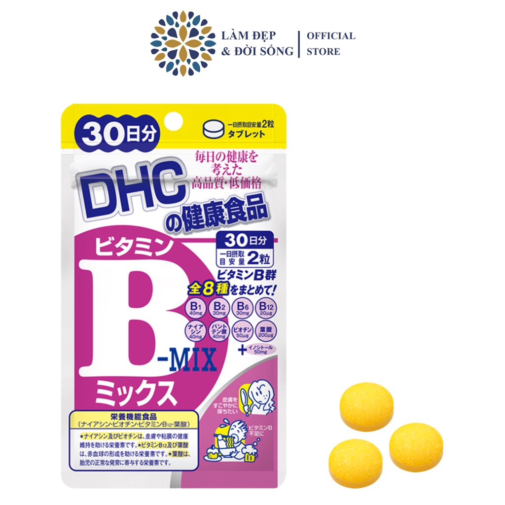 Viên uống Vitamin B tổng hợp hỗ trợ giảm mụn, làm chắc khỏe tóc DHC Vitamin B Mix 30 ngày (60 viên/gói)