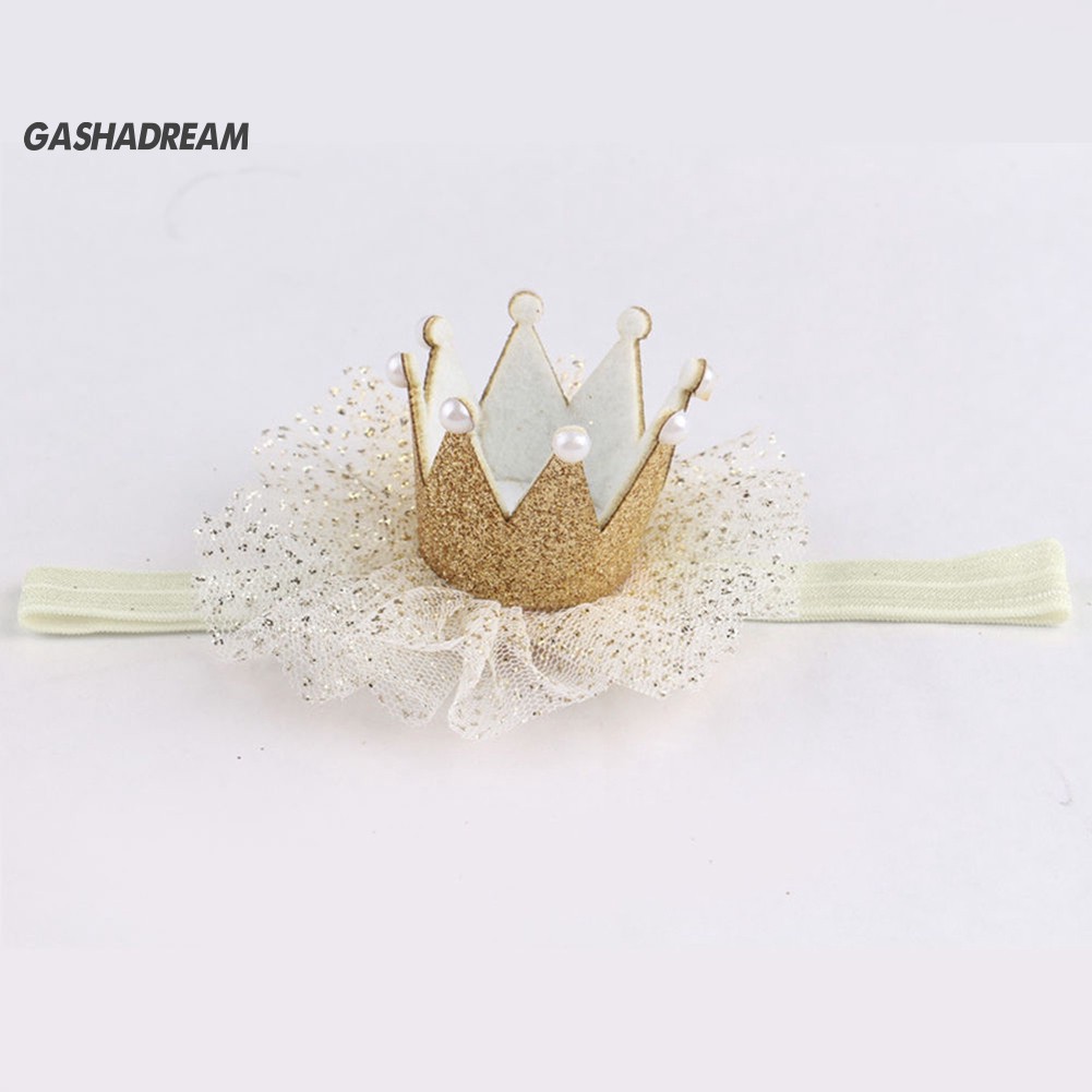 ♉Băng Đô Cài Tóc Hình Vương Miện Phối Ren Dễ Thương Cho Bé Gái