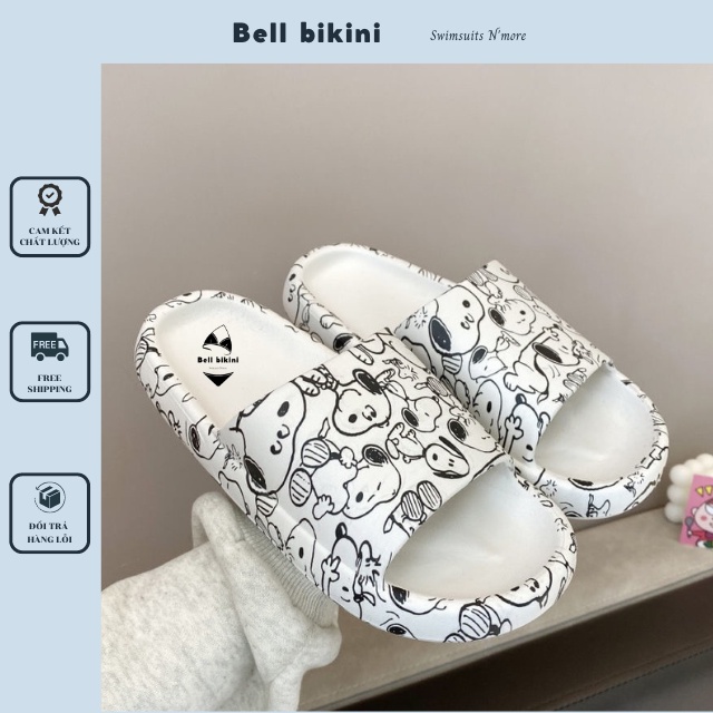 Dép Bánh Mì Hoạ Tiết Hoạt Hình Ulzzang -Dép Lê Quai Ngang Hottrend Phối Đen Trắng Siêu Êm Chống Trơn Trượt - Bell - D046