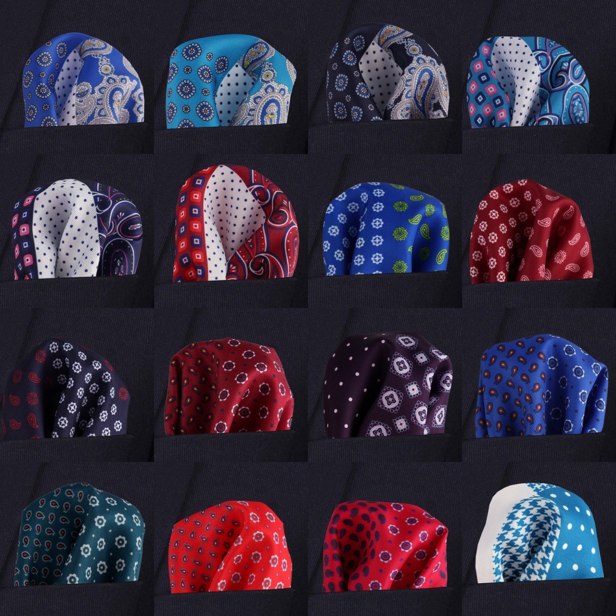 Khăn Tay Vuông Bỏ Túi 23CM * 23CM Bằng Lụa Mềm In Họa Tiết Hoa / Chấm Bi Cổ Điển Sang Trọng Cho Nam