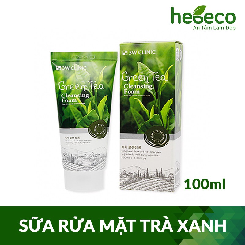 Sữa rửa mặt làm sạch ngăn ngừa mụn từ trà xanh 3W CLINIC GREEN TEA CLEANSING FOAM