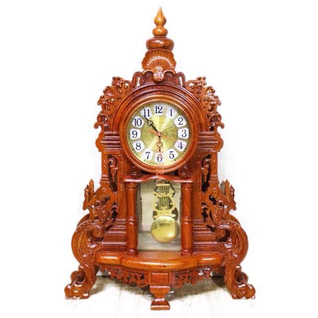 Đồng hồ đề bàn đứng gỗ hương đá quả lắc sang trọng cao 70cm