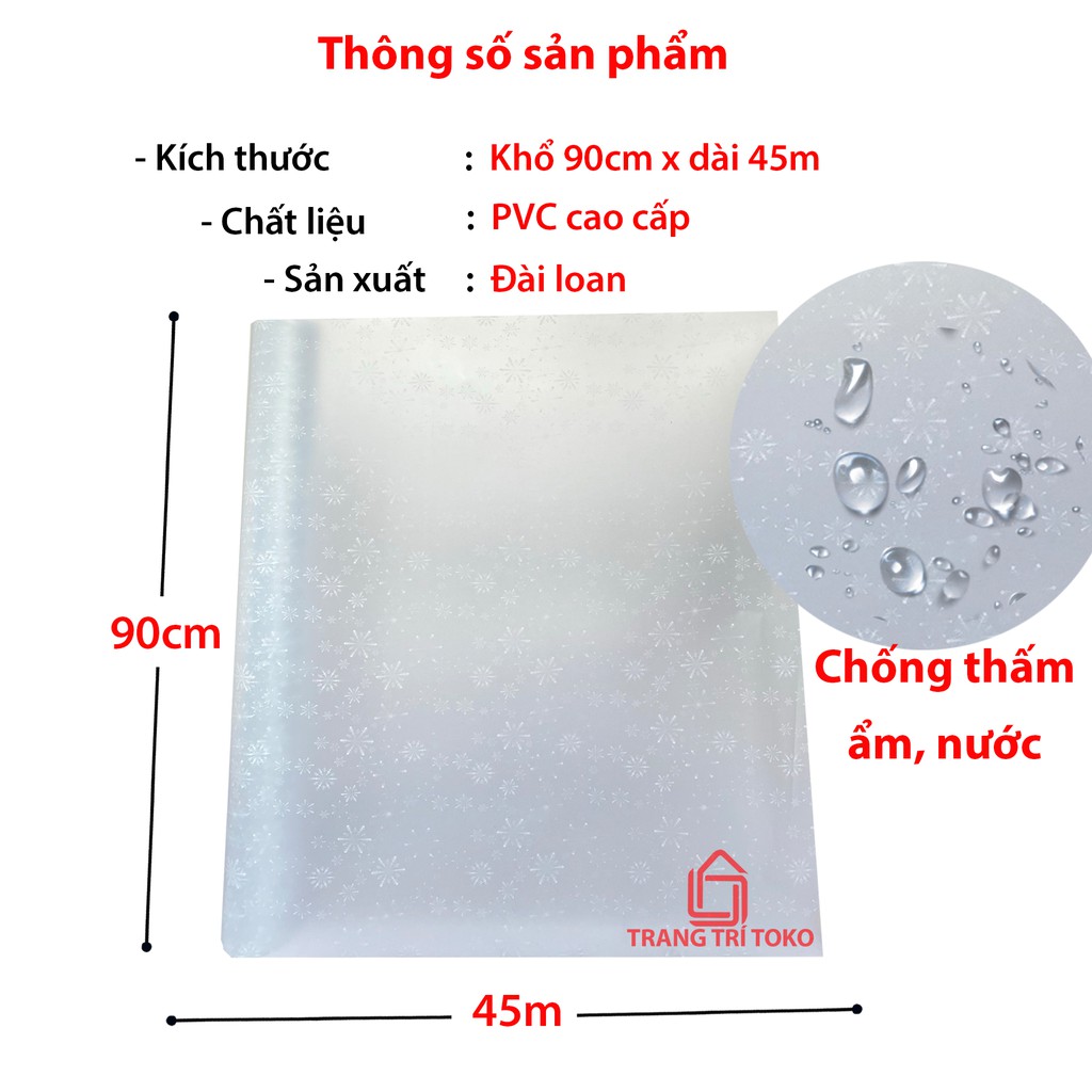 Bán từ 0.5m| Decal mờ dán phòng tắm, văn phòng khổ 90cm, Giấy đề can dán kính phòng ngủ che nắng hoạ tiết bông tuyết