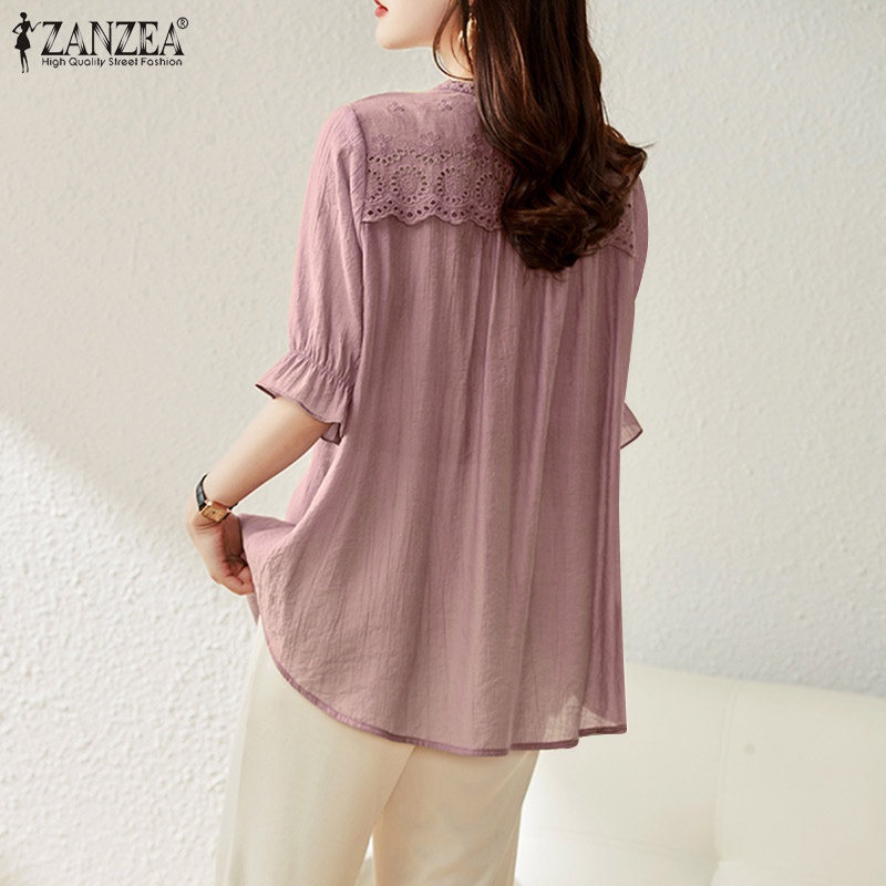 Zanzea Áo Kiểu Tay Ngắn Cổ Chữ V Phối Ren Thời Trang Cho Nữ
