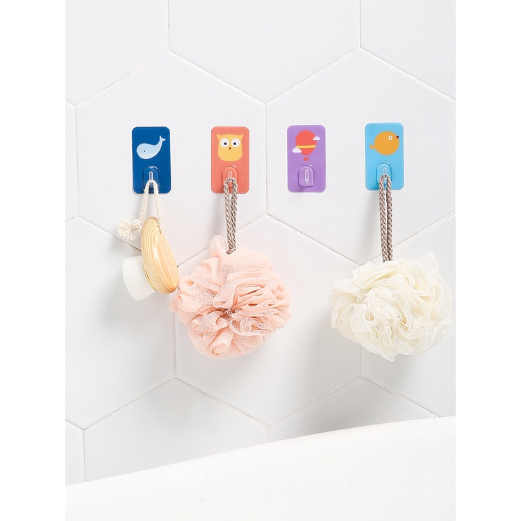 Móc Treo Đồ Dán Tường Bằng Viscose Trong Suốt Không Cần Khoan Lỗ Họa Tiết Hoạt Hình Dễ Thương Cho Nhà Bếp