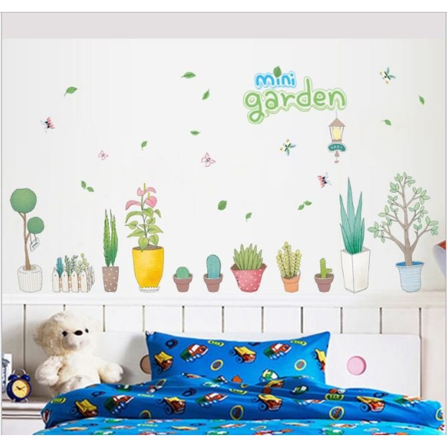 Decal dán tường chậu cây trang trí phòng khách, phòng ngủ - Giấy dán tường có keo sẵn không thấm nước - Tặng kèm keo sữa