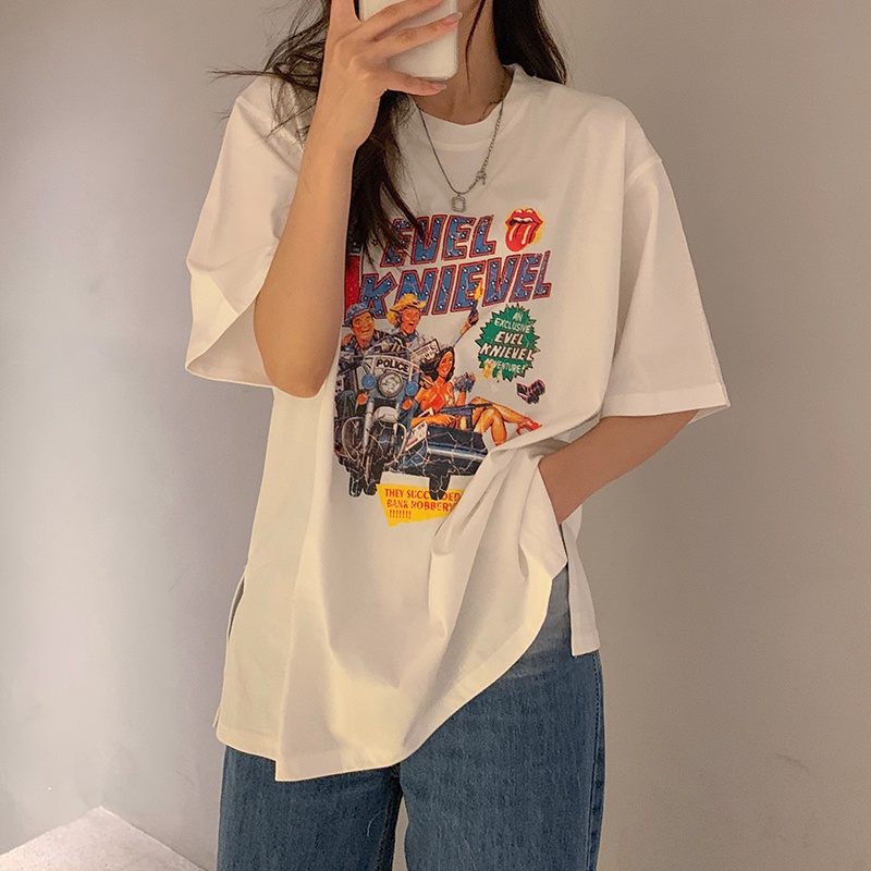 SUXI Áo Thun Tay Ngắn Cổ Tròn Form Rộng In Họa Tiết Hoạt Hình Thời Trang Mùa Hè Cho Nữ