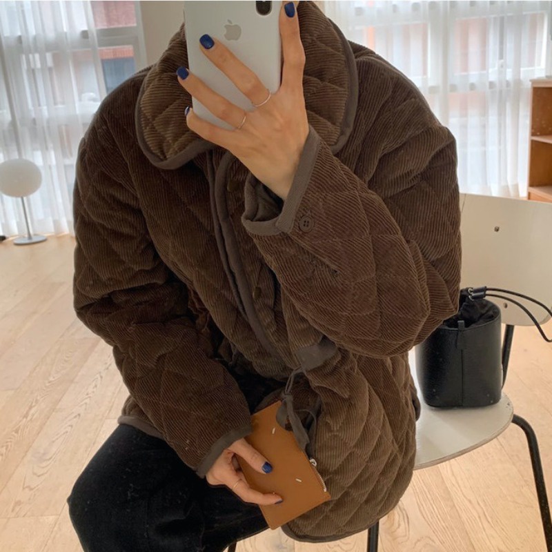 Áo Khoác Đệm Cotton Dày Có Dây Rút Họa Tiết Hình Thoi Phong Cách Hàn Quốc Cổ Điển Thời Trang Cho Nữ | BigBuy360 - bigbuy360.vn