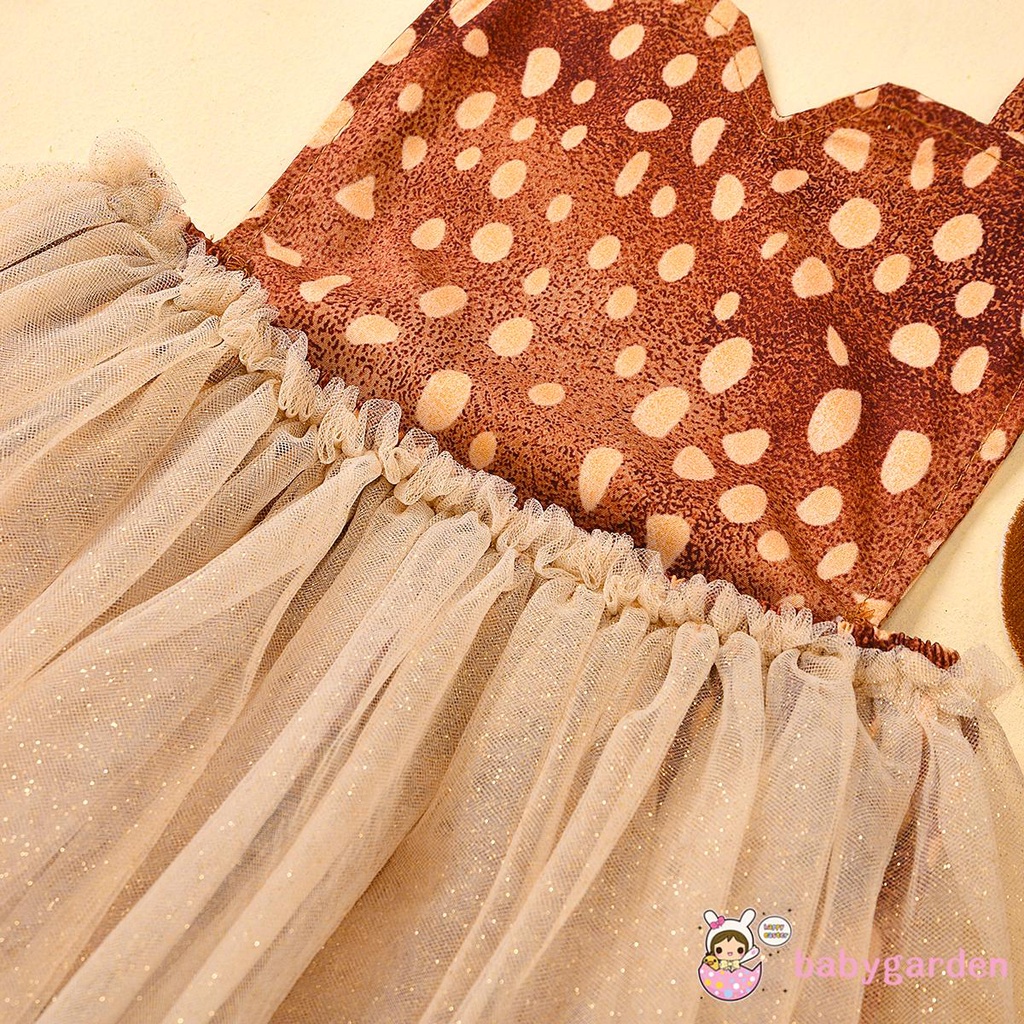 Set áo liền quần + băng đô hình gạc hươu hóa trang cho bé gái