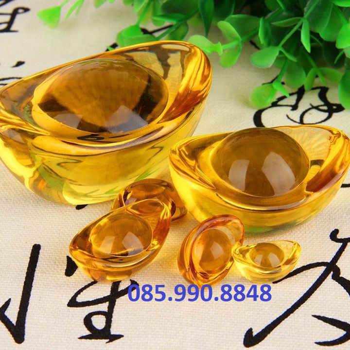 Kim nguyên bảo nhiều size, Đồ thờ cúng thỏi vàng pha lê may mắn - Đặt ban thờ thần tài