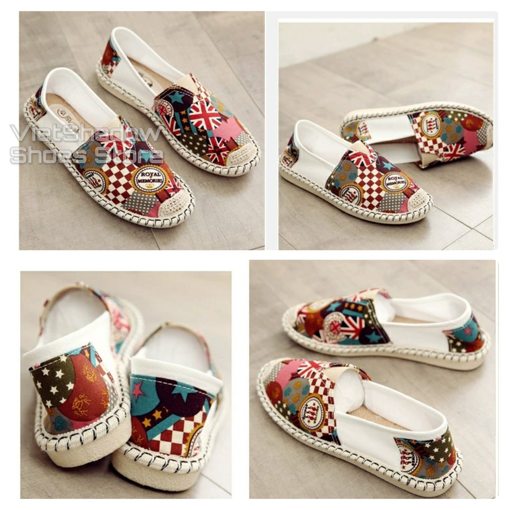 Slip on nữ - Giày lười vải nữ họa tiết cờ Anh Quốc - Chất liệu vải bố, 2 màu xanh và đỏ - Mã SP B30