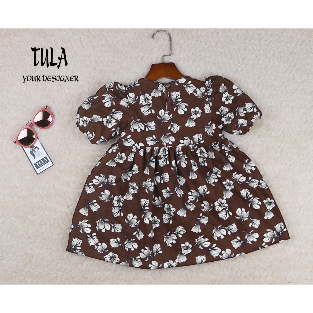 Váy Đầm Bé Gái Phối Ren Trắng Màu Họa Tiết Hoa Nền Nâu Cực Xinh Vải Thô Cào Bông Hàn Quốc
