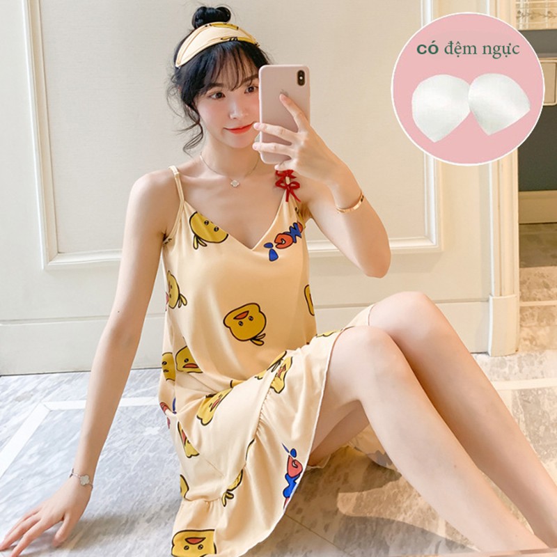 Váy ngủ hai dây sexy, đầm ngủ thun cotton hoạt hình mềm  không có đệm ngực dễ thương | BigBuy360 - bigbuy360.vn