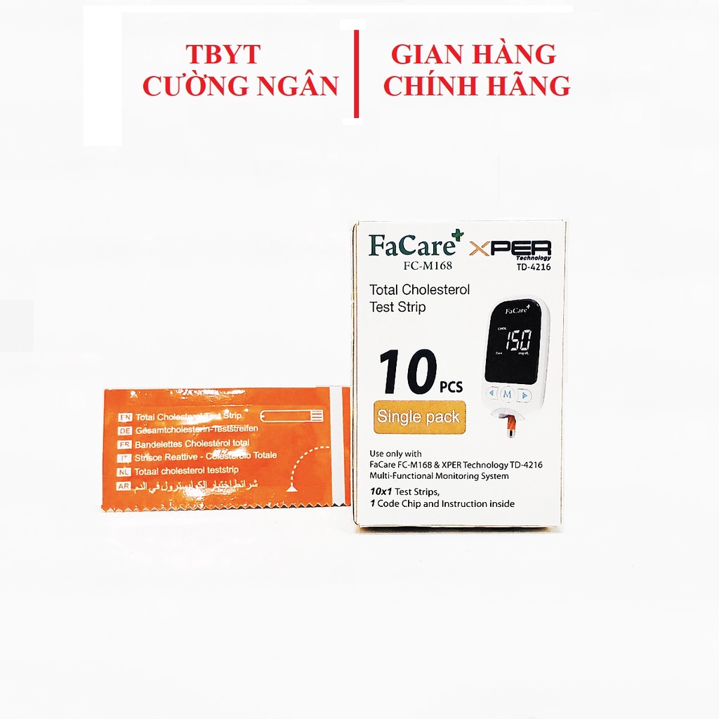 Que thử Mỡ máu Cholesterol dành cho máy đo FaCare 5 trong 1 FC-M168 (TD-4216) - Hộp 10 que