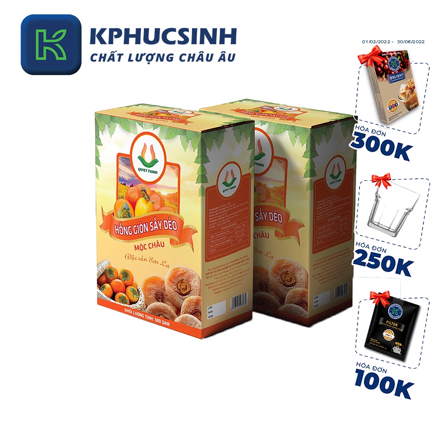 Hồng sấy dẻo Mộc Châu 200g dạng hộp  đặc sản sơn la KPHUCSINH - Hàng Chính Hãng