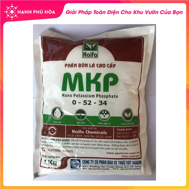 Phân Bón Lá Lân Kali MKP 0-52-34 1kg/ Gói- Phát Triển Rễ Mạnh, Thúc Ra Lá Non Tăng Hấp Thụ Phân Bón, Ra Hoa Đều, Trái To