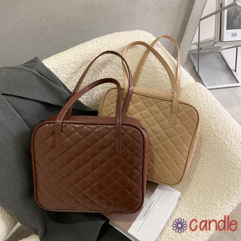 【COD】Women Solid Handbags Fashion Lattice Pattern PU Totes Elegant Shoulder Bags