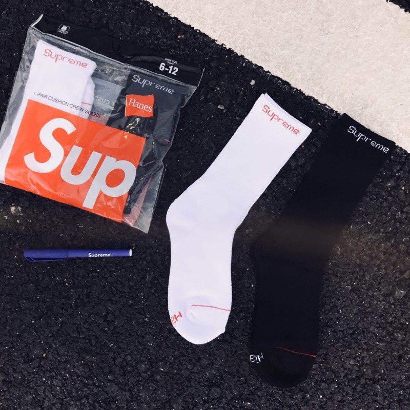 Vớ supreme pack 2 đôi đen trắng cotton cao cấp.