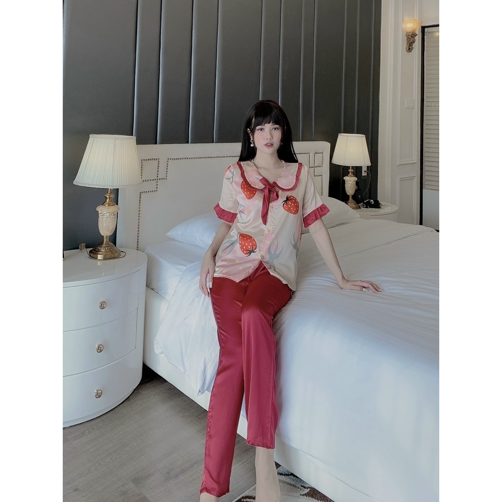 Đồ Ngủ Pijama Lụa Satin Tiểu Thư Siêu Xinh, Tay Ngắn Quần Dài Mềm Mịn, Độc Lạ Khó Tìm, Sanh Chảnh Hàn Quốc