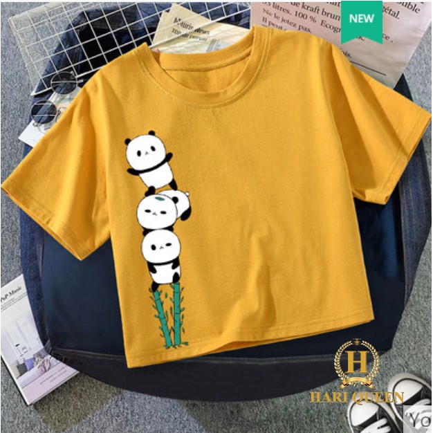 Áo croptop 3 gấu trúc cõng nhau HARI0420