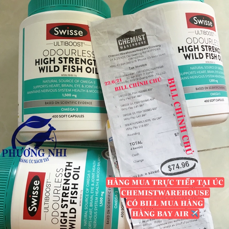 DẦU CÁ KHÔNG MÙI SWISSE ODOURLESS HIGH STRENGT WILD FISH OIL 1500mg 400 VIÊN