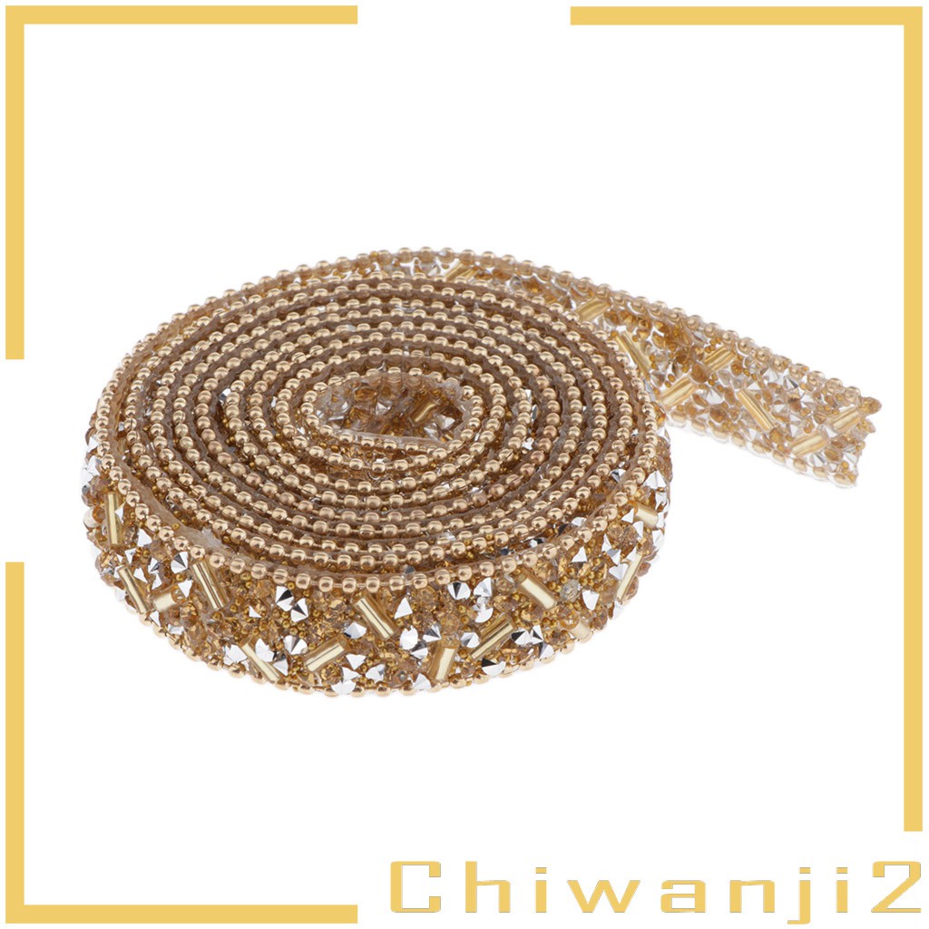 [Chiwanji2] Cuộn Ruy Băng Quấn Quần Áo Đính Hạt Pha Lê Màu Vàng Trang Trí Tiệc Tùng 1yd