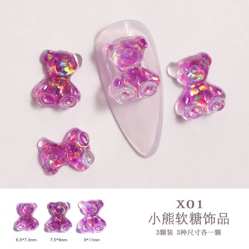 Set 10 charm gấu gắn móng tay trang trí