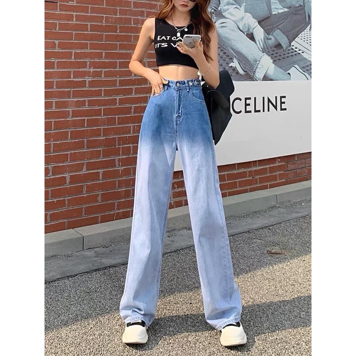 Quần Jeans Loang Rách Ống Rộng Nữ [FREESHIP] 🌸 Culottes jean dáng suông cạp cao màu  ĐEN Ulzzang HOT 🌸 | BigBuy360 - bigbuy360.vn