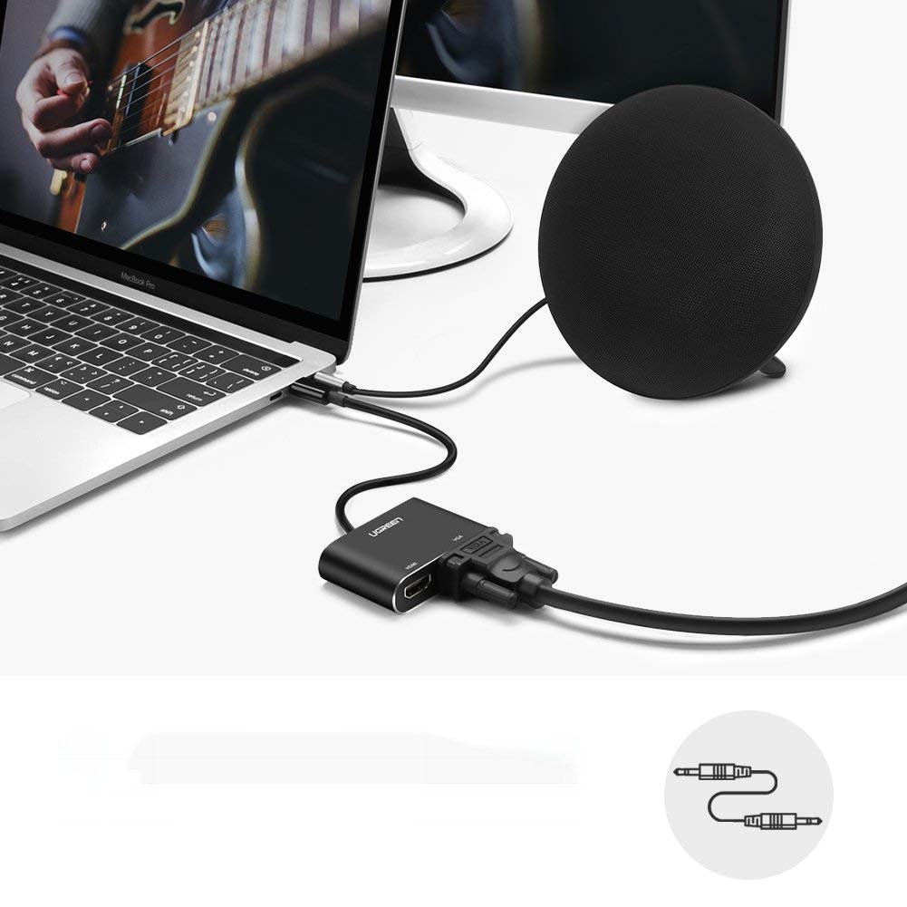 Bộ chuyển đổi USB type C sang HDMI + VGA vỏ nhôm dài 10cm UGREEN CM162 - Hàng phân phối chính thức