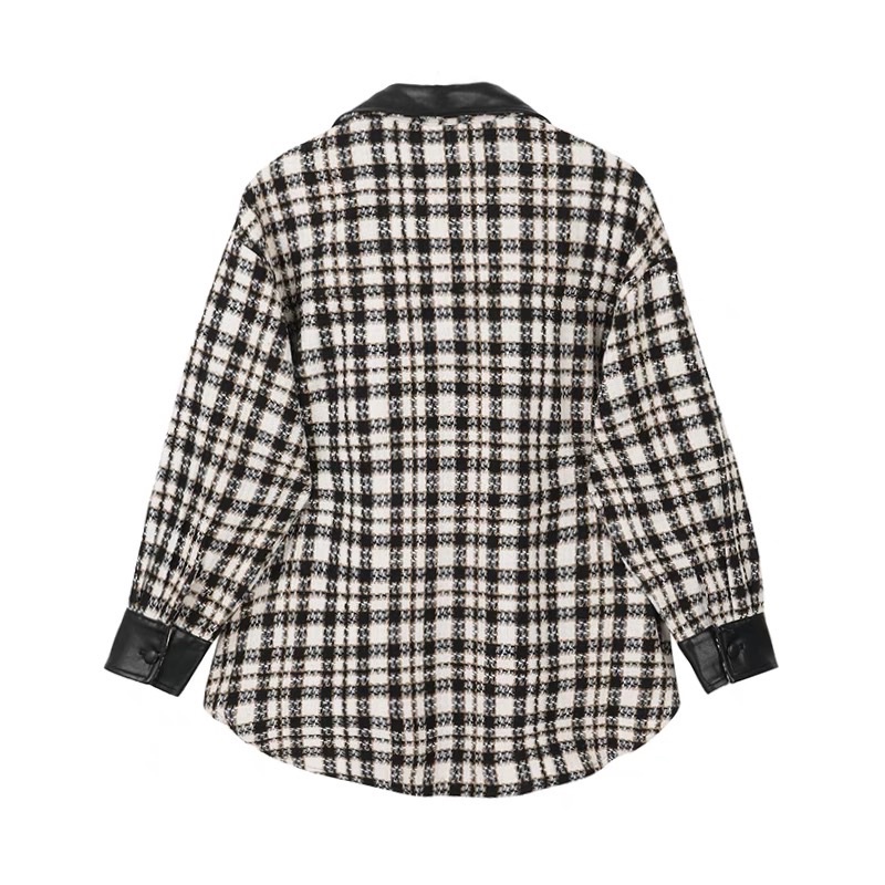 MISHI CLUB ÁO KHOÁC DẠ tweed cổ da Ulzzang Hàn Quốc kẻ sọc hot 2021 kèm ảnh thật ở cuối