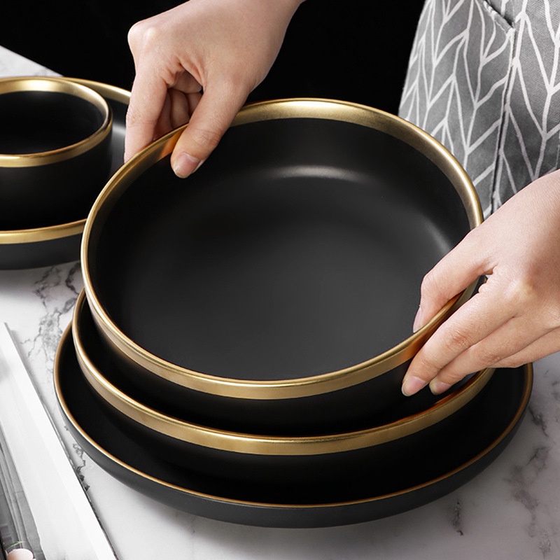 Bộ Chén Đĩa Sứ Màu Đen Nhám Phong Cách Bắc Âu Sang Trọng