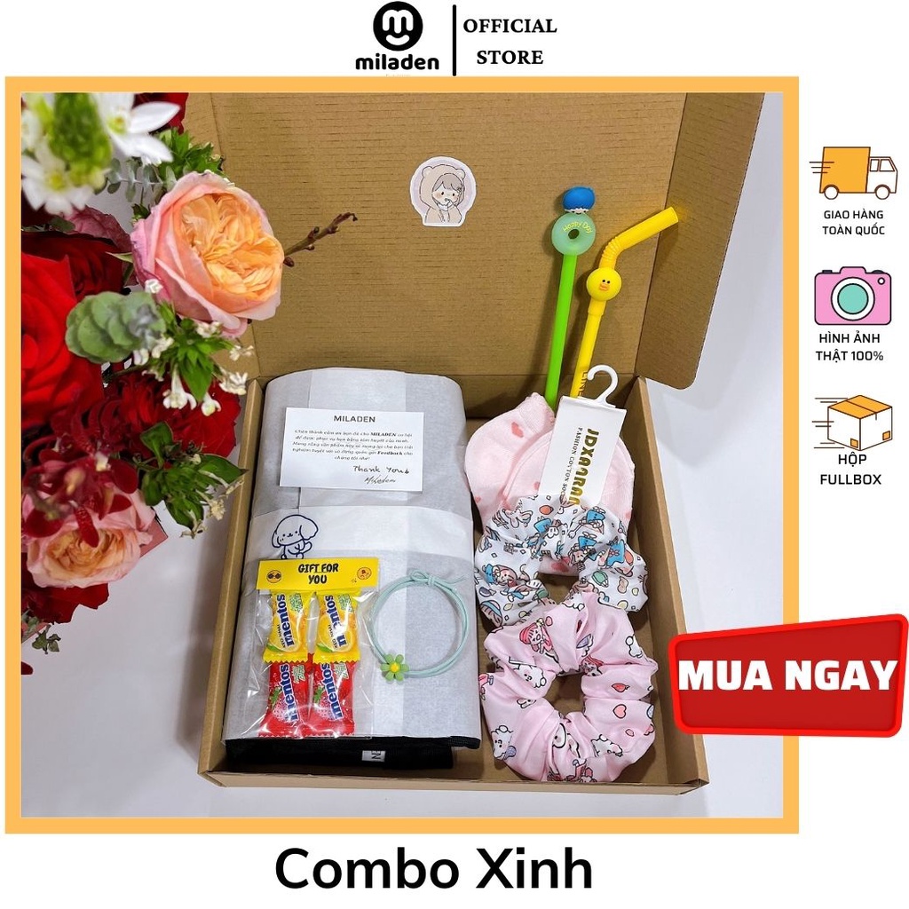 Combo Xinh Túi Vải, quà tặng dễ thương, kèm phụ kiện xinh thương hiệu MILADEN