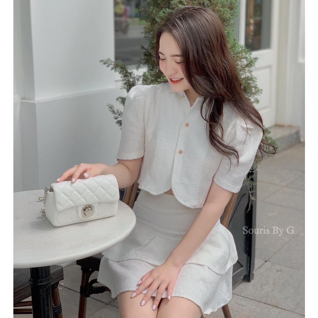 Set chân váy tiểu thư Croped Tweet ngắn tay Souris By G