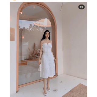 ĐẦM TRẮNG MIDI XẾP LY NGỰC