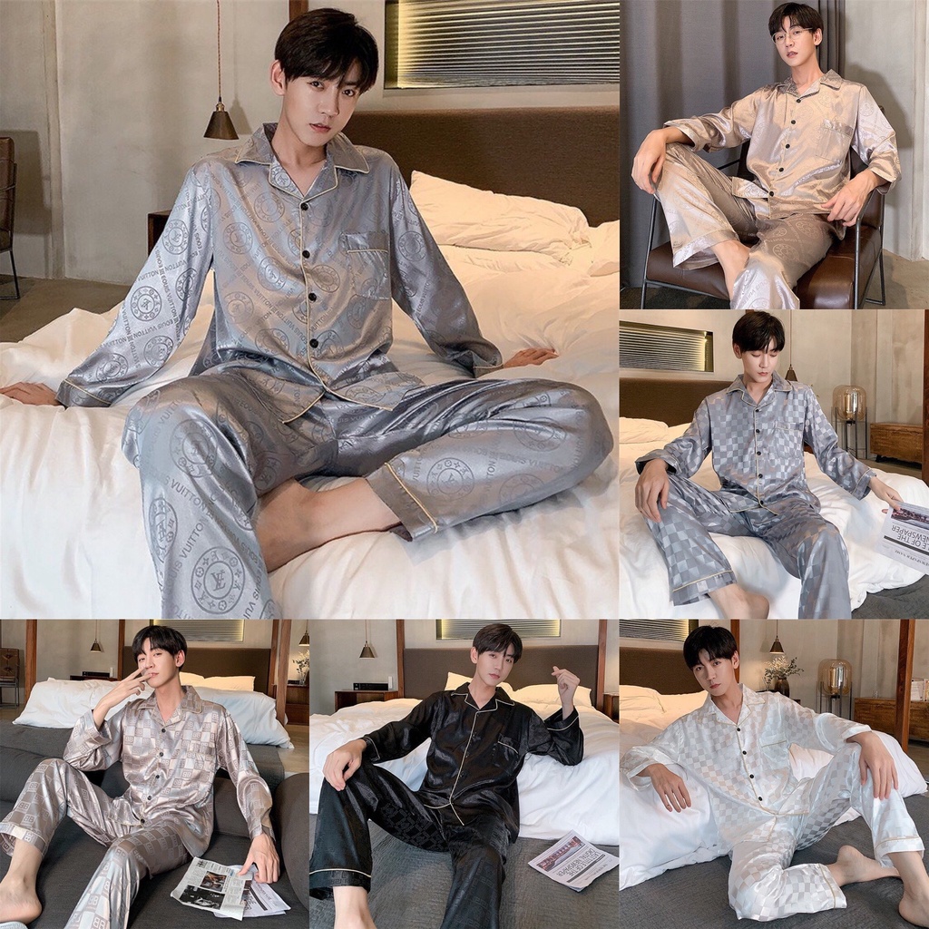 Bộ ngủ lụa Pyjama nam màu trơn  - Đồ mặc nhà nam sang chảnh