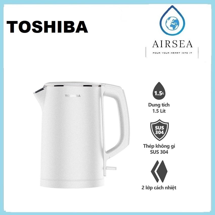 Bình Đun Siêu Tốc Toshiba KT-15DS1PV - 1.5L - Inox 304 - Hàng Chính Hãng, Bảo Hành 12 tháng, Chất Lượng Nhật Bản