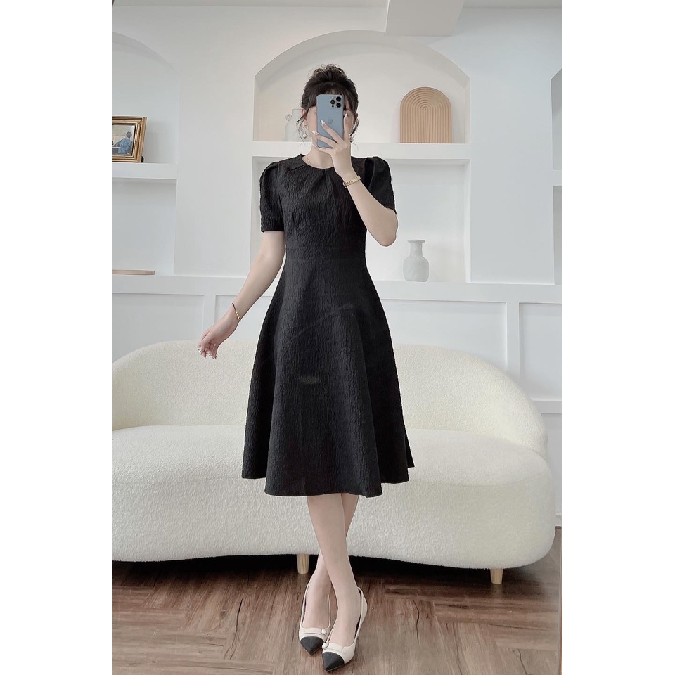 Váy thiết kế tay bồng 3 màu nâu, đen, trắng  YV40 YAME