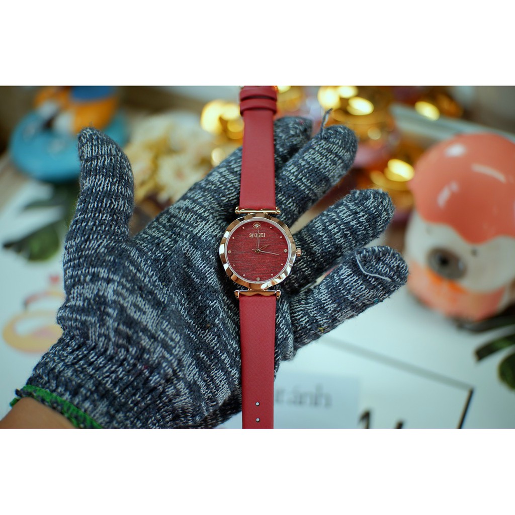 Đồng Hồ Nữ Skmei SK03 Chính Hãng Dây Da Thời Trang Mặt Đính Đá