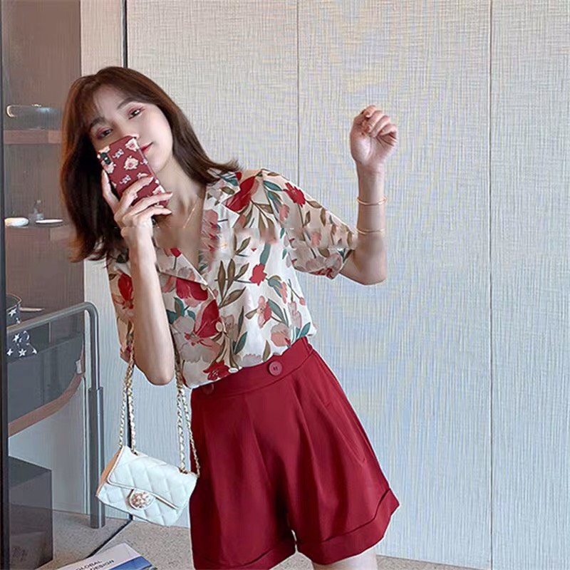 [Baca Store] 💃Bộ Quần Short Kèm Áo Sơ Mi Hoa Lá Set Đồ Nữ Quần Đùi Kèm Áo sơmi | BigBuy360 - bigbuy360.vn