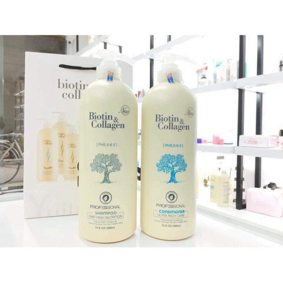 Biotin Collagen -  Cặp Dầu Gội + Xả Chống Rụng Kích Thích Mọc Tóc Siêu Mềm Mượt Biotin & Collagen 1000ml