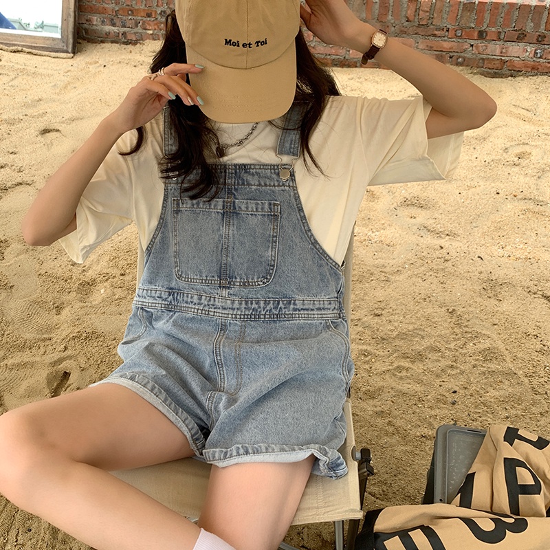 Bộ Áo Liền Quần Denim Ống Rộng Phong Cách Retro Mới 49574